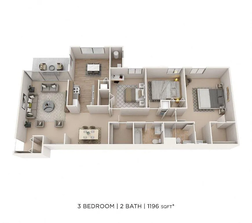 Floor plan Three Bedroom 2 Bath