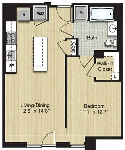 Floor plan Tier 24.0 - 1 Bed/1 Bath