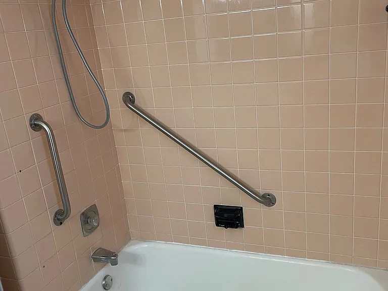 Full bathtub and shower with safety bars