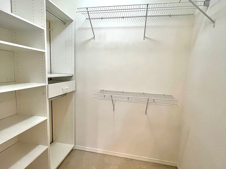 Large walk-in closet with built-in shelving