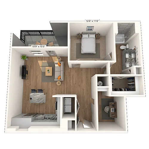Floor plan A7 1x1 996 SF