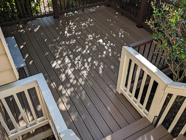 Newly remodeled front stairs and front deck. Proving ample entertaining with a front porch and a front deck!