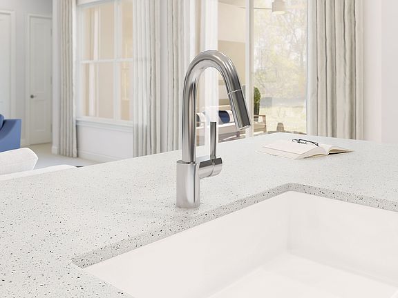 Large apron sink in island