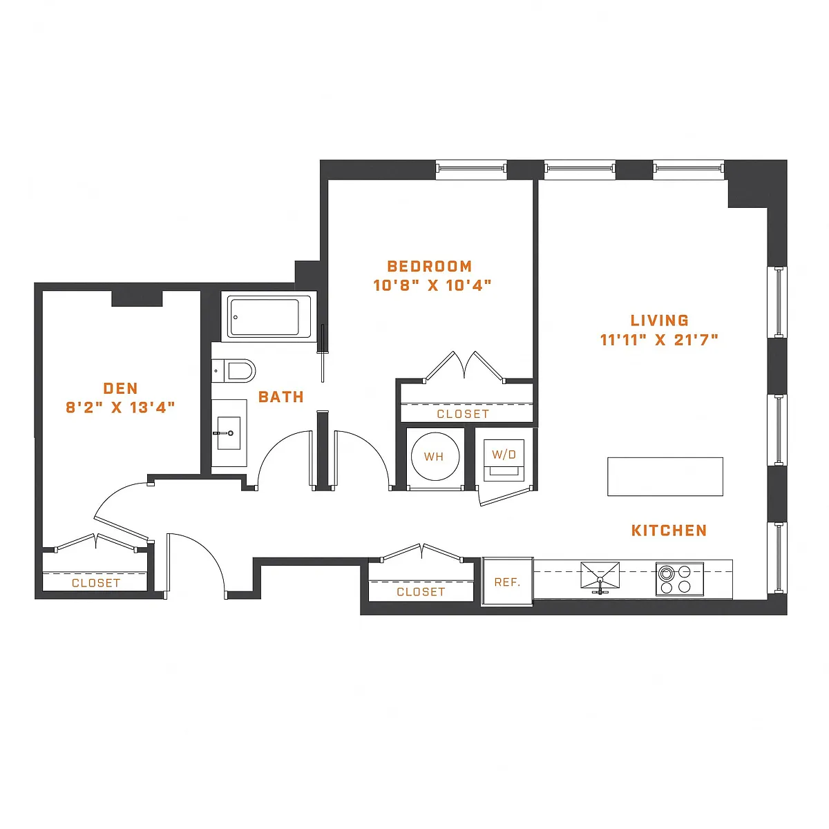 Floor plan 1 Bedroom Den - 1 Bath | AD1