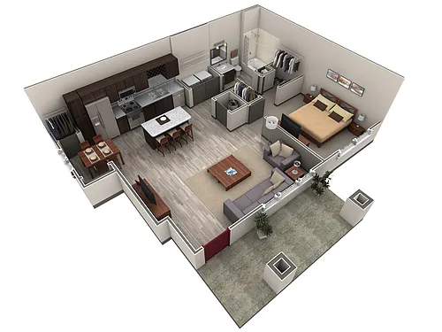 Floor plan 1 BR Grand Courtyard