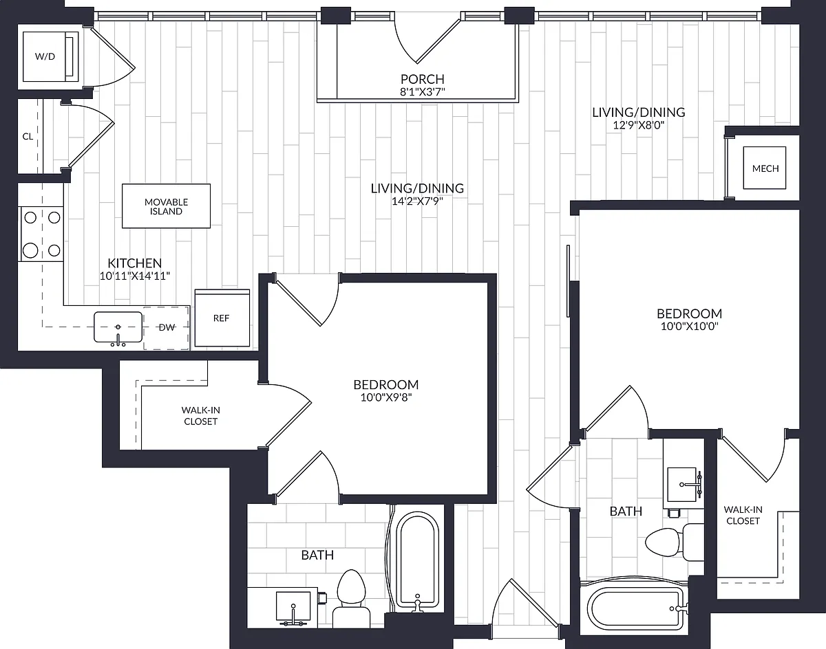 Floor plan 2 Bed/2 Bath-B3-LW
