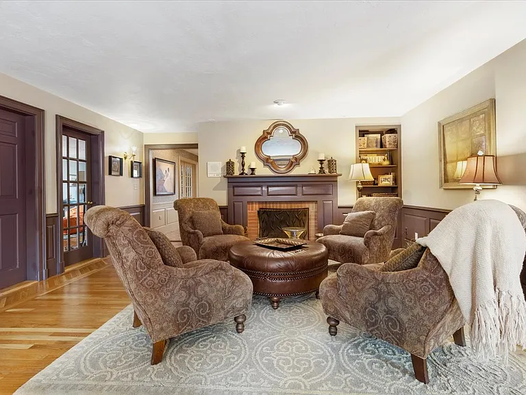 Cozy seating in front of the fireplace.