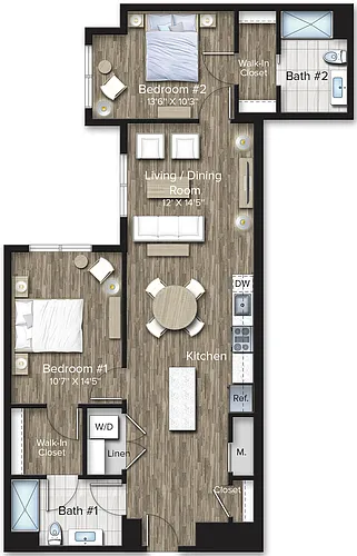 Floor plan 2 Bed/2 Bath-B7