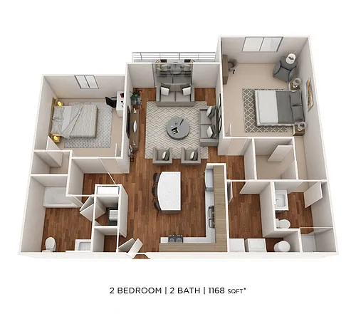 Floor plan Two Bedroom 2 Bath- 1168 sqft