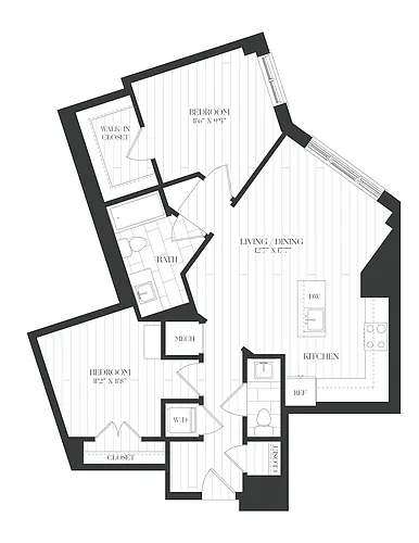 Floor plan JR 2 Bed/1.5 Bath-2JR-2-The Claude