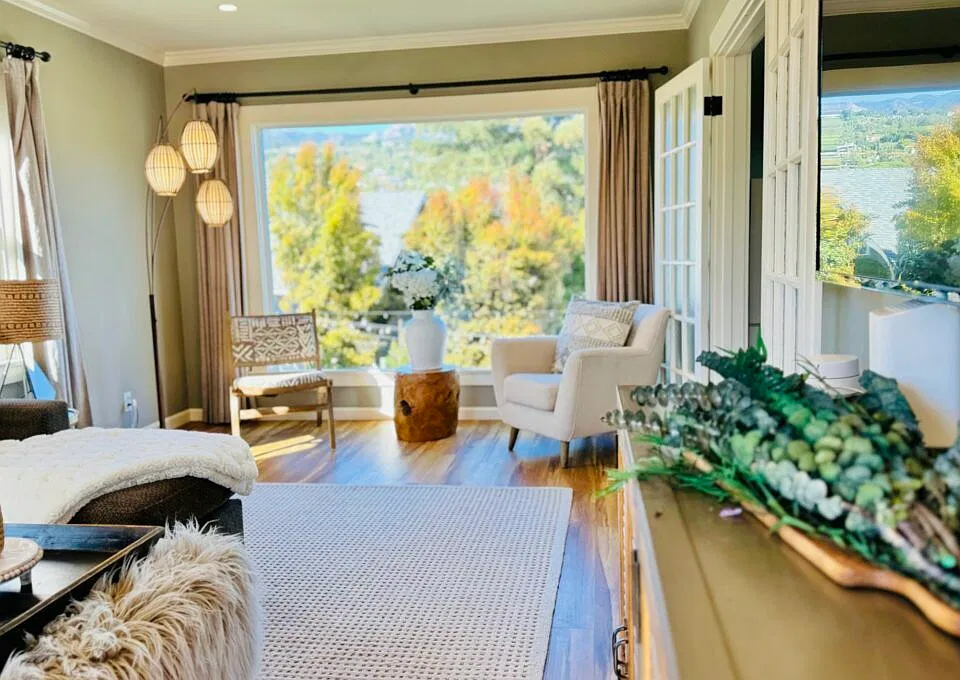 Beautiful Living Room with Mountain View picture window.