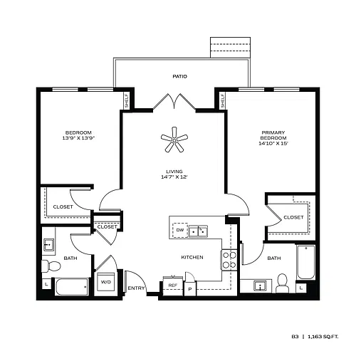 Floor plan 2BR/2BA B3