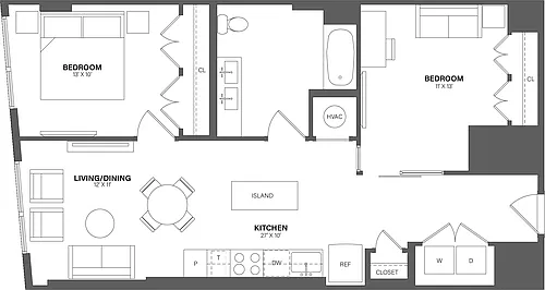 Floor plan 2 Bed/1 Bath-B25