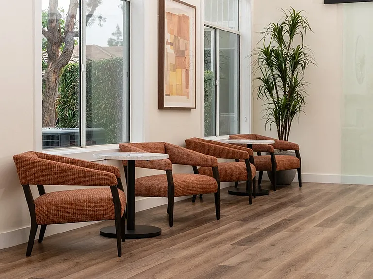 Lounge Seating Area with Modern Chairs and Large Windows for Natural Light