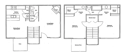 Floor plan 2 Bedroom 1 1/2 Bathroom Townhouse