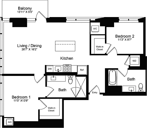 Floor plan 2 Bedroom Q