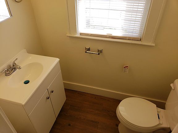 Downstairs bathroom: new vanity, toilet, wood look luxury vi