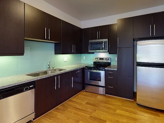Sleek cabinetry with stainless steel appliances
