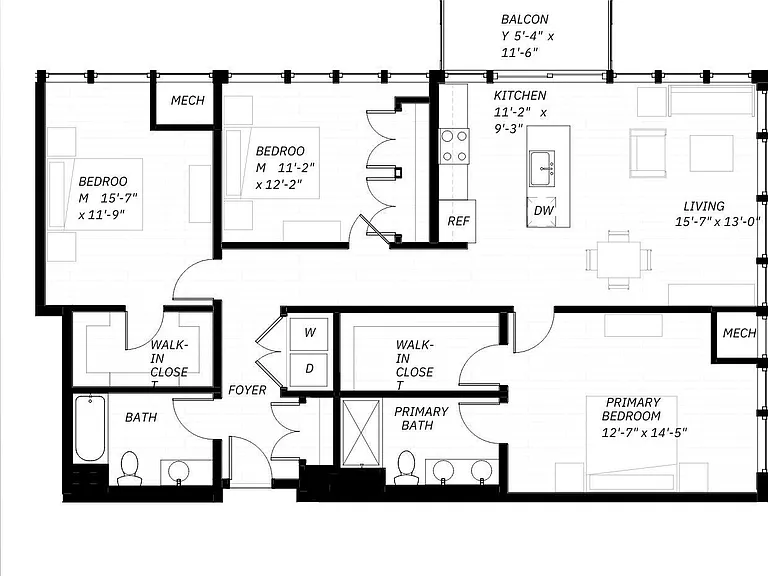 3 Bed E floor plan District 1860