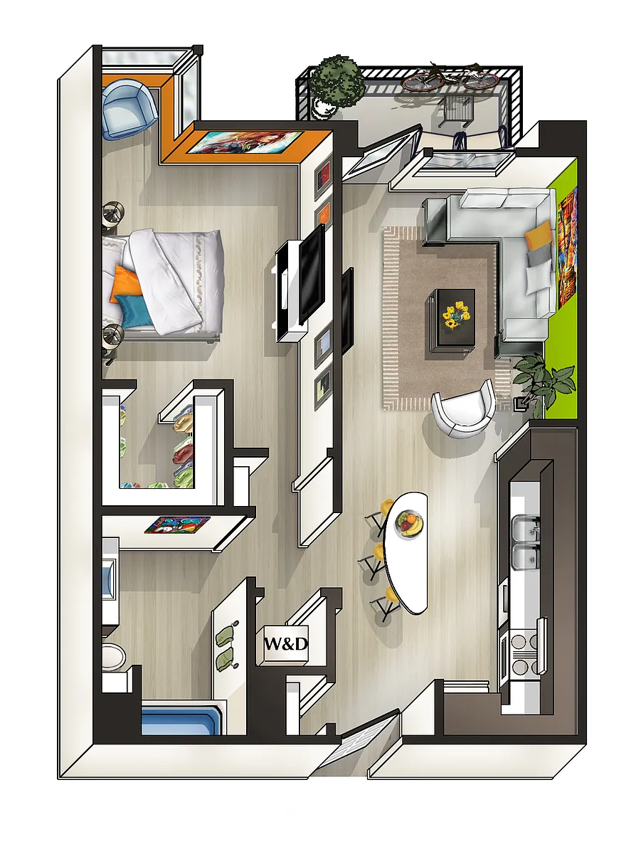 Floor plan East Villager - One Bedroom/One Bath 698 Sq Ft