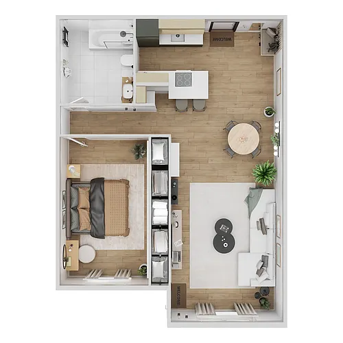 Floor plan 1 Bedroom, 1 Bathroom Plan A