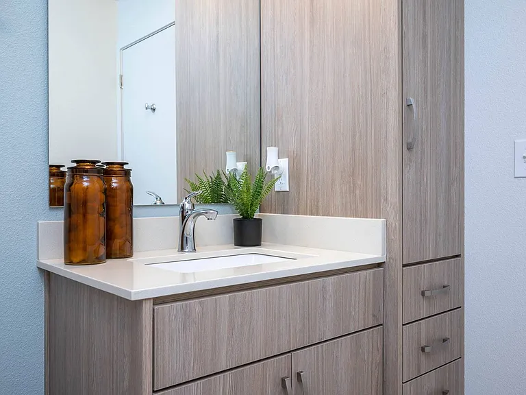 The Byway | Model #105 Ample Bathroom Storage Throughout