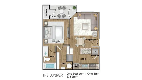 Floor plan 1 Bed, 1 Bath A