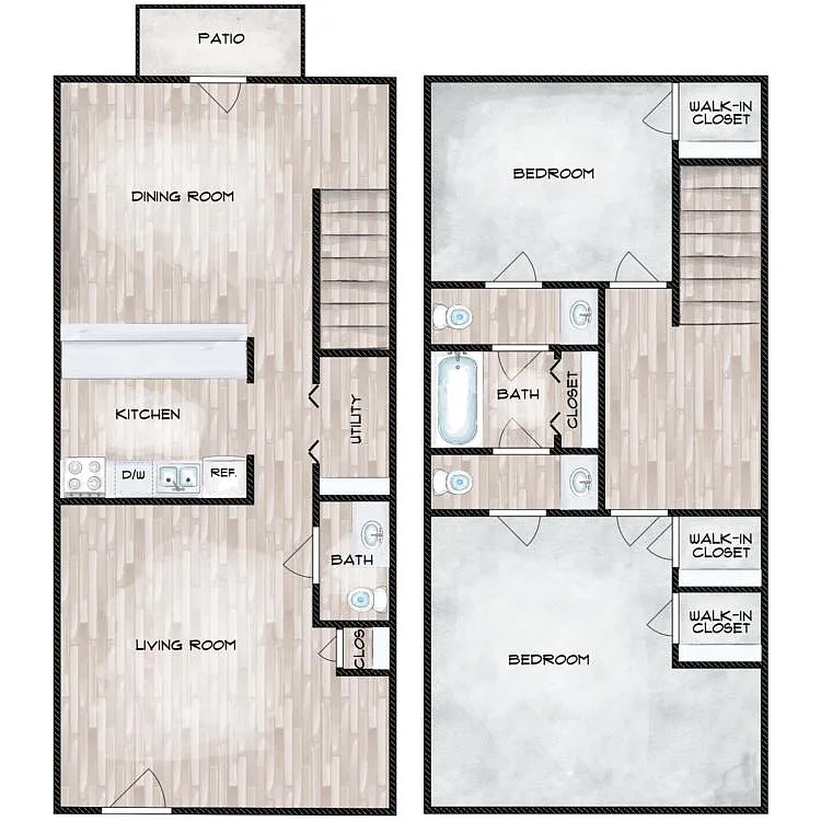 Floor plan 2 Bed 2 Bath Townhome