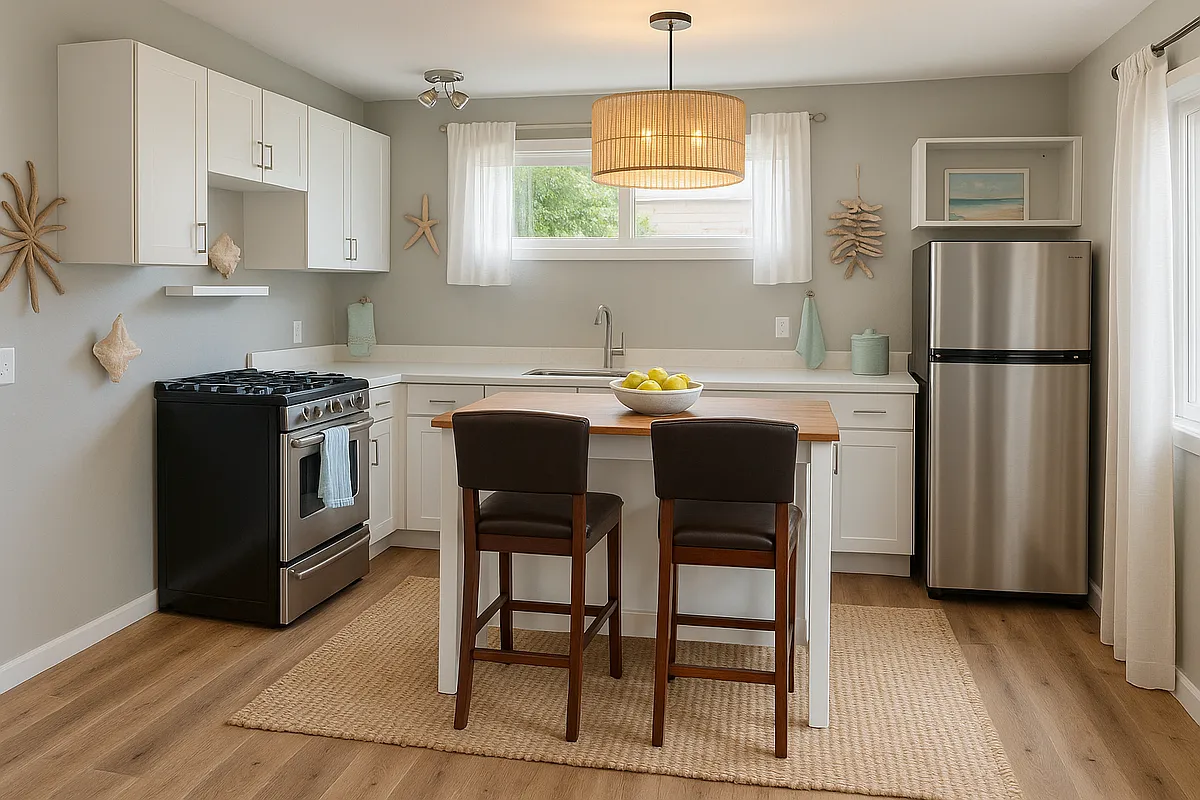 Kitchen with center island-virtually staged. Decor is not included. - 520 S Freeman St
