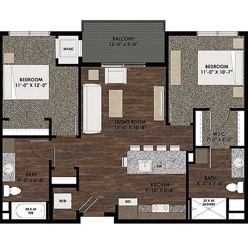 Floor plan Two Bedroom/Two Bath