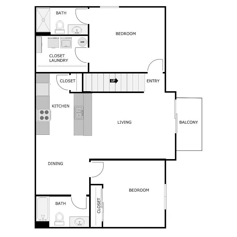 Floor plan 2 Bedrooms 2 Bathrooms Upper Split