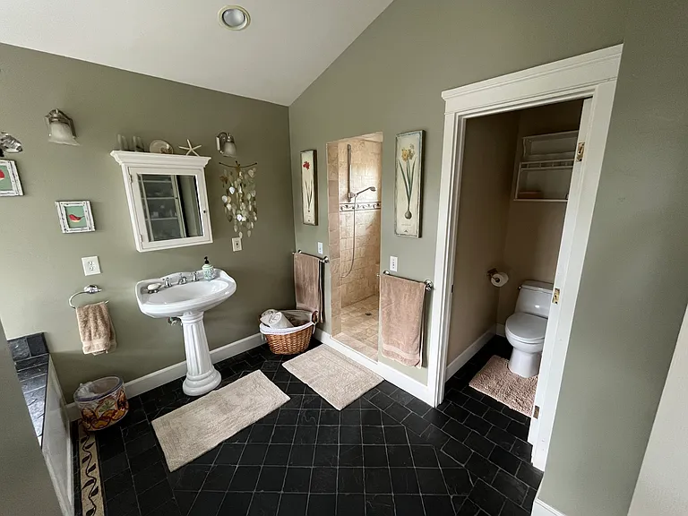 Master bathroom with jacuzzi tub for two and extra large shower room with 2 heads.