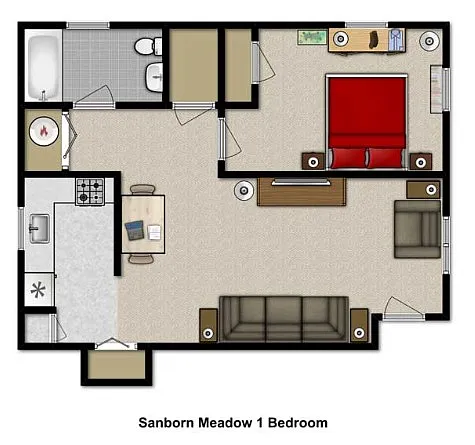 Floor plan Sanborn Meadow 1 Bedroom