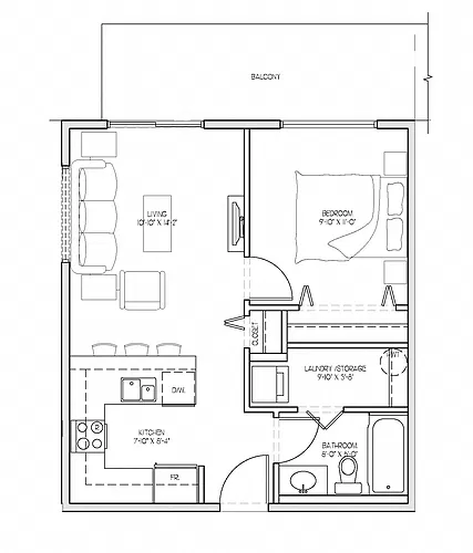 Floor plan 1 Bed 1 Bath 1820 C