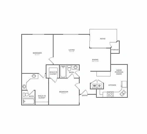 Floor plan Two Bedroom Two Bath (1269 SF)