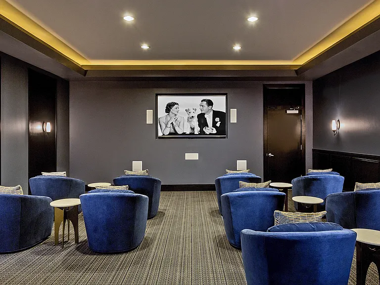 Home Theater with Individual Plush Seats and Tables