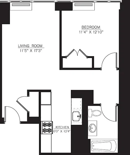 Floor plan 1 Bedroom F Line floors 6-7