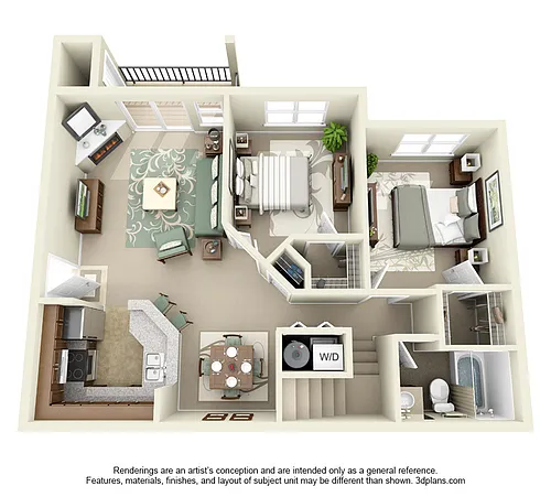 Floor plan 2 Bed, 1 Bath, Loft
