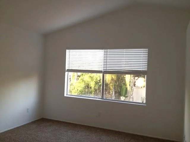 master bedroom with vaulted ceiling