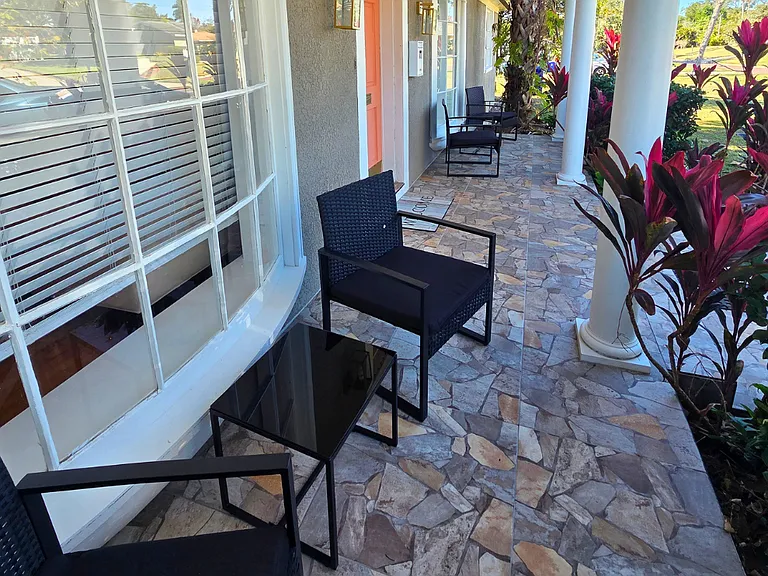 Welcoming exterior with stylish and cozy colors