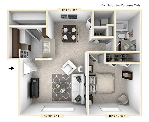 Floor plan The Cape 1 BR 1 BA