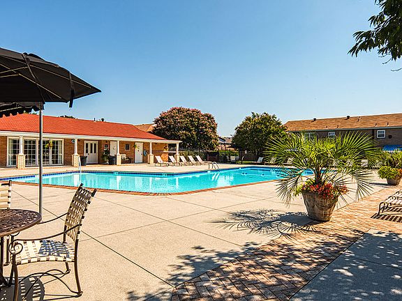 Shaded poolside seating