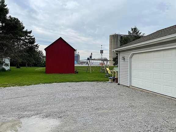 Backyard with storage barn 