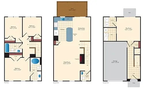 Floor plan 3 Bed/2 Bath TH w/1 Car Garage-Front