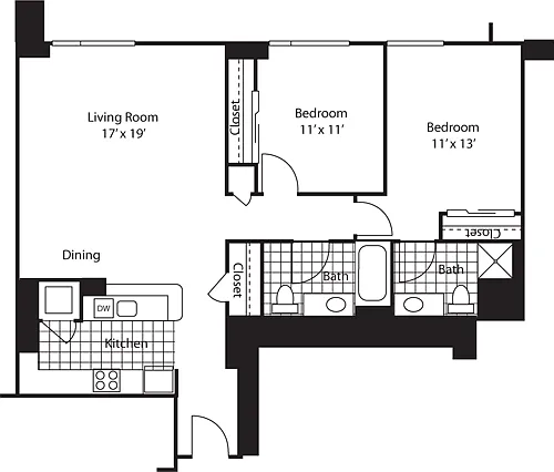 Floor plan Two Bedroom 1128 B