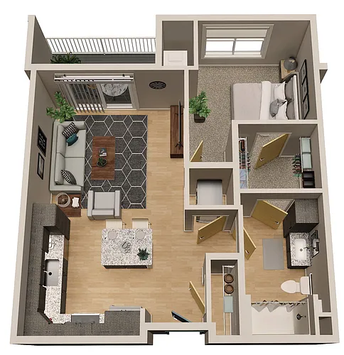 Floor plan One Bedroom - 70% AMI