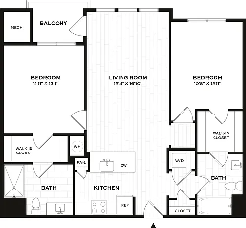 Floor plan 2 Bed/2 Bath-E1-X