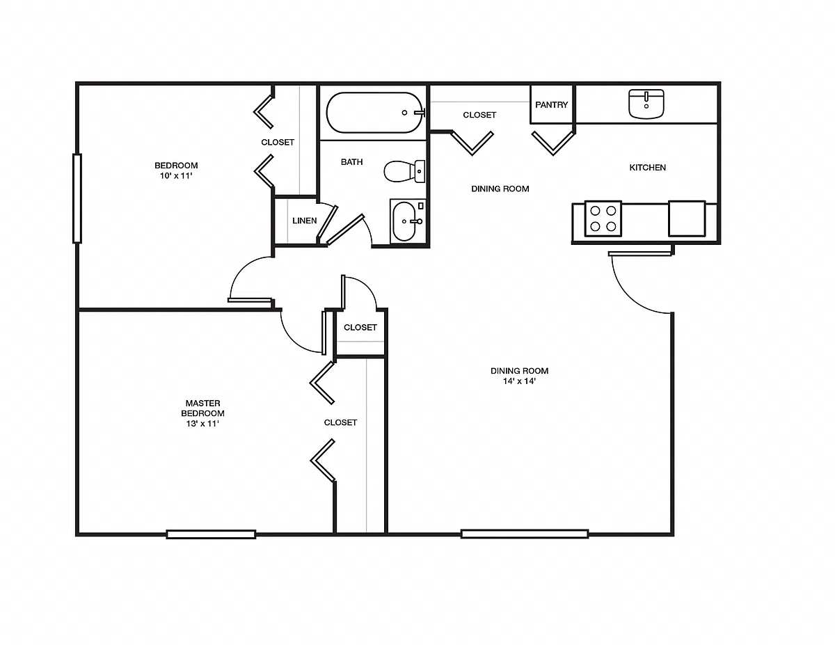 Floor plan 2 Bed, 1 Bath - 800 sq ft