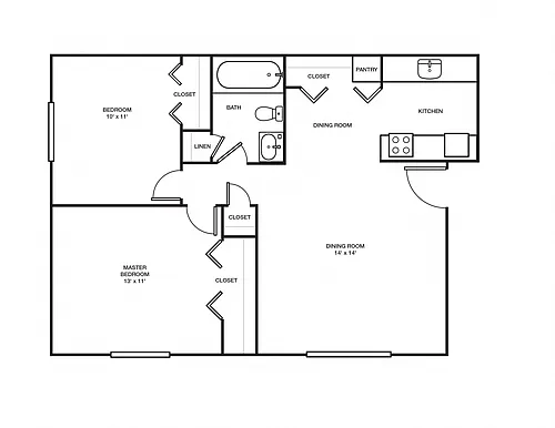 Floor plan 2 Bed, 1 Bath - 800 sq ft