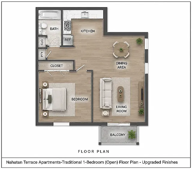 Floor plan One Bedroom Upgraded-Open Layout